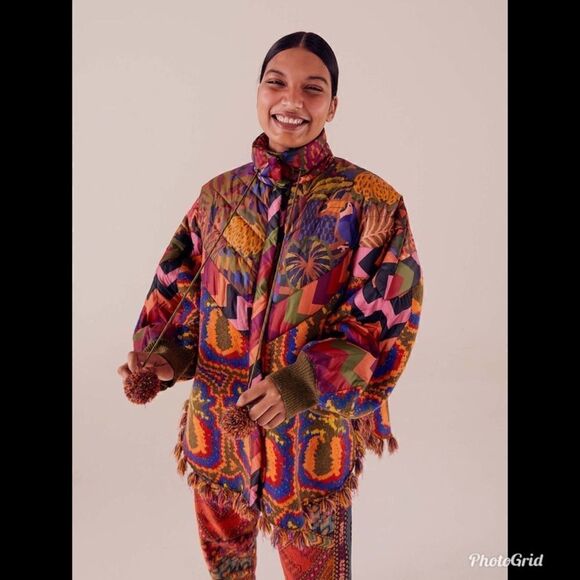 FARM Rio Jackets & Blazers - Revolve Farm Rio Anthropologie Pineapple Tapestry Puffer Poncho